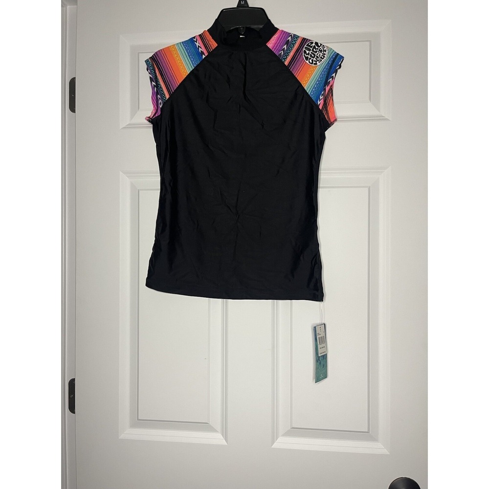 Rip curl wet uv Rash guard Top large black multicolor Carmenita Print NWT